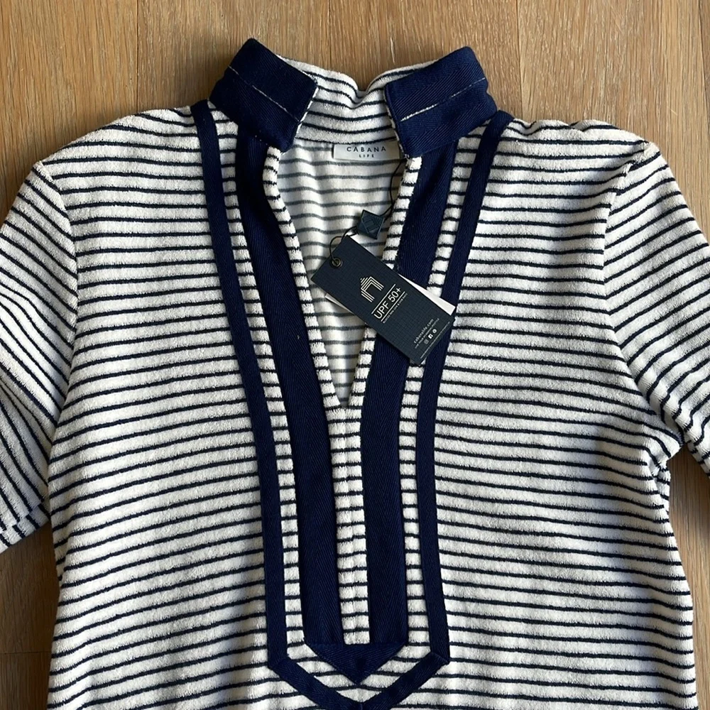 NWT cabana Life navy stripe terry tunic. UPF 50+ - Picture 3 of 9